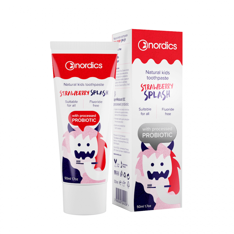 Детска паста за зъби с пробиотик NORDICS Strawberry Splash, 50 ml